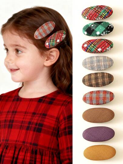 Set de 3 pinzas para el cabello de tela a cuadros de colores para niñas, pasadores para el flequillo, accesorios para el cabello lindos y de moda para princesas, aptos para uso diario