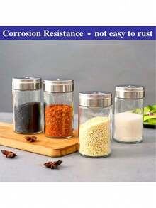 1/2/4pcs Salt And Pepper Shaker Set, Seasoning Bottles With Adjustable Pouring Holes, Stainless Steel Lids, Glass Salt And Pepper Containers, Kitchen Spice Jars - Multicolor - View 5