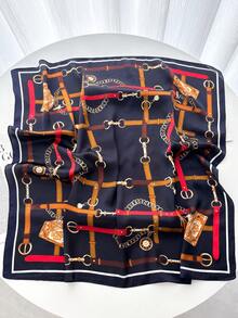 1 件佩斯利印花仿丝男士头巾、百搭围巾、头带、装饰品 - 藏青鏈條 - 查看 2