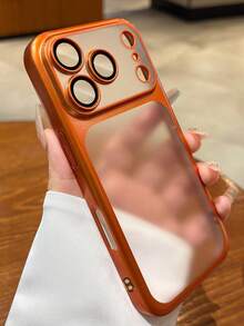 1 件装极简冰感透明磨砂电镀相机保护壳适用于 17 Pro Max Plus 透明带镜头膜 - 橘色 - 查看 4