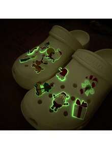 12pcs PVC Luminous Festive Christmas Shoe Charms Set, ABS Material, Cute Holiday Themed DIY Pendants, Compatible With Sandals & Slippers Decoration - Multicolor - View 2