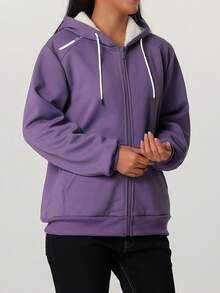 女士保暖连帽外套，简约纯色，常规长度，休闲风格，适合日常穿着，秋冬季