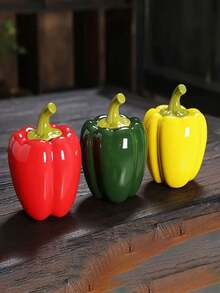 Ceramic Chili Shaped Storage Jar - Sealed Spice Canister With Green/Red/Yellow Bell Pepper Lid, Decorative Kitchen Storage Container, Suitable For Home Decor, Tabletop, Cabinet, Entryway - Ideal For Tea, Spices, Herbs - Multipurpose Indoor Use, Versatile Decorative Canister With Vibrant Chili Design, Compact & Practical, Suitable For Living Room, Bedroom Or Bar - Multicolor - View 3