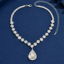 A Water-Drop Ellipse Geometric Necklace, A Retro Court-Style Collarbone Chain, A Light Luxury And High-End Necklace Accessory - 彩色 - 查看 6