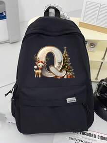 New Christmas Theme Letter Print Backpack, Unisex Shoulder Bag, Outdoor Sports Bag, Large Capacity Travel Hiking Backpack, Canvas Casual Laptop Notebook Bag Christmas Bags