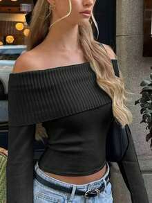 فستان كاجوال أنيق بأكمام طويلة وياقة مكشوفة الكتف، قصة ضيقة مناسب للخروج والحفلات والمواعدة، ملابس شتوية أنيقة وأنيقة للنساء - الأسود - مشاهدة 3