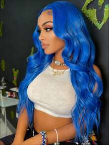 Blue Body Wave Lace Front Wigs Human Hair Pre Plucked 13x4 Hd Transparent Lace Front Wigs Pre Bleached Water Wave Human Hair Wig For Women 180 Density Glueless Wigs Human Hair With Baby Hair Natural Looking - 藍色 - 查看 3