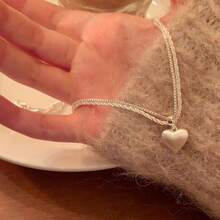 Women Pendant Necklaces - Double-layered Brushed Heart - View 1