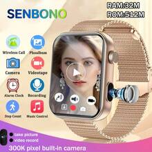 SENBONO Women Smart Watch With Bulit-In Camera, Dynamic Watch Faces, Wireless Call, Local Music, 32Mb RAM,512Mb ROM, Audio Recording,Music Player, Weather, Heart Rate/Sleep Monitoring, Calorie Fitness Tracker,Calculator, SOS Call, Pedometer, Message Reminder Smartwatch For Android,Gift For Men Women - Multicolor - View 1