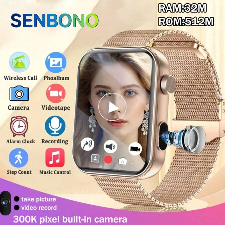 SENBONO Women Smart Watch With Bulit-In Camera, Dynamic Watch Faces, Wireless Call, Local Music, 32Mb RAM,512Mb ROM, Audio Recording,Music Player, Weather, Heart Rate/Sleep Monitoring, Calorie Fitness Tracker,Calculator, SOS Call, Pedometer, Message Reminder Smartwatch For Android,Gift For Men Women - Multicolor - View 1