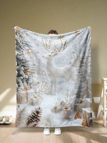 1 Stück Weihnachts-Rentier Flanell Decke: Eiswald Elemente, warme Winter Atmosphäre Flanell Decke, moderne Polyester rechteckige Decke geeignet für verschiedene Anlässe