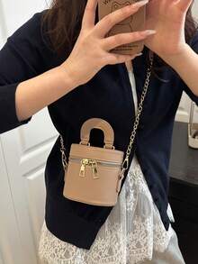Borsa da trucco in bordeaux di alta qualità, nuova e di nicchia per donna, mini borsa per rossetti, borsa a tracolla - Cachi - Visualizzare 4