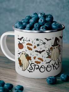 Caneca esmaltada branca com estampa fantasma de Halloween de One Piece, caneca branca pura, conjunto de canecas esmaltadas para acampamento, caneca faça você mesmo para chá, café e chocolate quente, presente de Halloween, presente de Natal, presente perfeito para amigos da família, namorado, pai, mãe, filhos