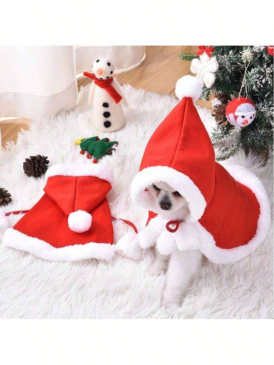 New Warm Christmas Outfit For Dogs, Transforming Into Little Red Riding Hood Cloak, Cat Hooded Cape Pet Apparel - Multicolor - View 1