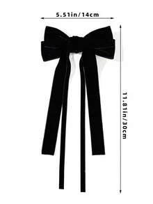 1pc Women's Velvet Ribbon Solid Color Bow Hair Clip, Suitable For Daily Wear