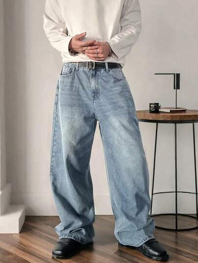 1 pièce Pantalon décontracté ample en jean lavé, style vintage Y2K ample lavé