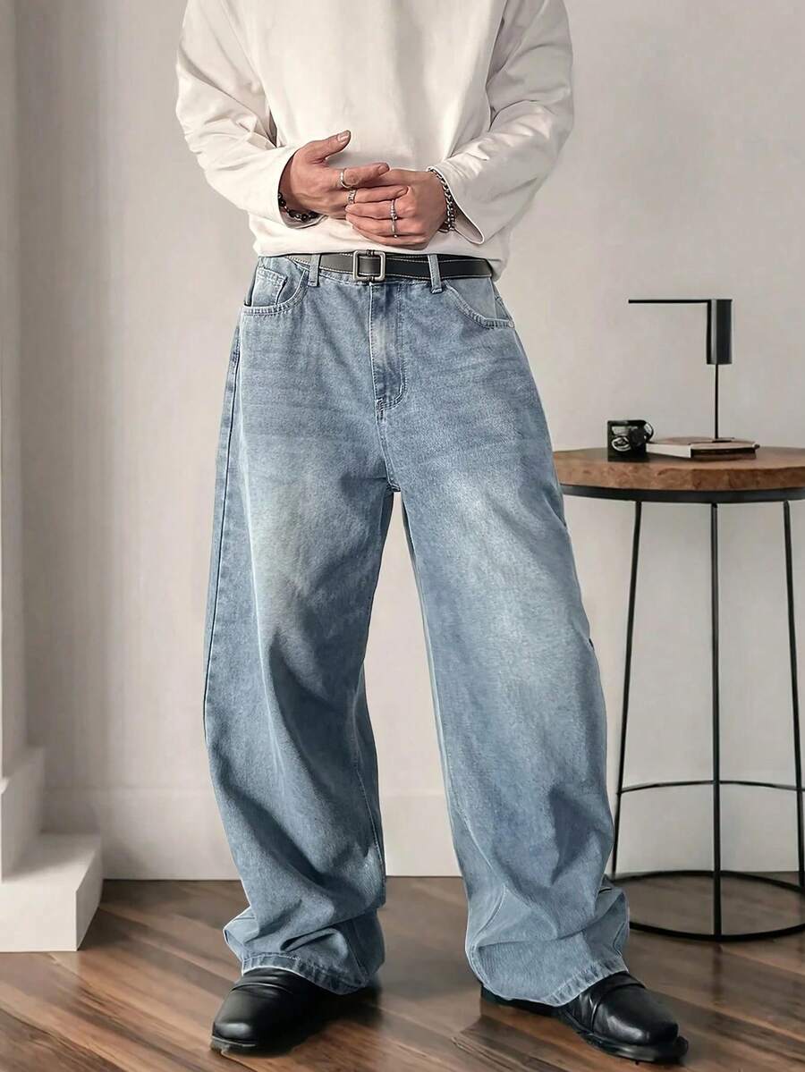 1 pièce Pantalon décontracté ample en jean lavé, style vintage Y2K ample lavé