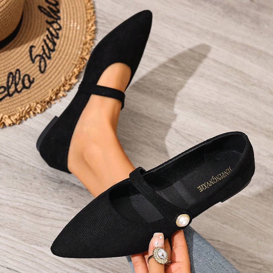 新款秋季女士套脚鞋，绒面尖头套脚百搭工作乐福鞋