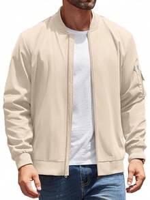 - chamarra ligera para hombre, estilo casual, rompevientos con cierre, para exteriores - Caqui claro - Ver 7