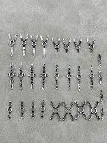 1 Pacote com 28 Peças de Decorações de Unhas em Estilo Punk Mecânico, Material de Metal Vintage Prateado, Adequado para Decoração de Unhas