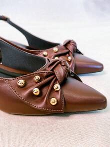 Slingback Open Heel Pumps With A Heel Below 3cm - Café-laço - View 7
