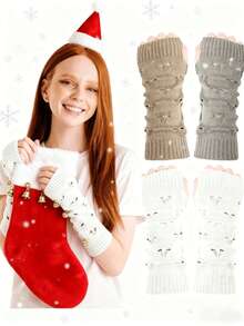 1 pieza Mangas de brazo cálidas y de felpa hechas de lana y tejidas para un excelente calor. El diseño de media longitud sin dedos es perfecto para el uso diario y el esquí en otoño e invierno, y puede ser usado tanto por hombres como por mujeres. Un gran regalo para amigos