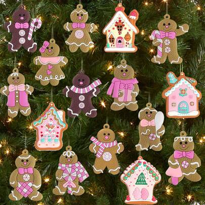 4/12/16 peças enfeites de boneco de gengibre para árvore de Natal decorações de Natal de gengibre com enfeites de casa de gengibre para decoração de festa de suspensão de árvore de Natal, árvore de Natal, Papai Noel, decorações de Natal, casa de gengibre, presentes de Natal enfeites de árvore de Natal, presentes de Natal