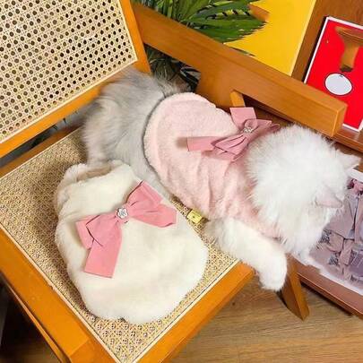 Colete para cachorro com decoração de laço, roupa quente para animais de estimação para cães e gatos no outono/inverno