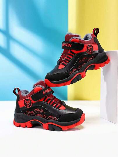 Winter Plush Thickened Boys Winter Shoes, Soft Sole Outdoor Activity Sports Shoes, Exquisite Snow Boots For Halloween, Comfortable Versatile Hiking Shoes