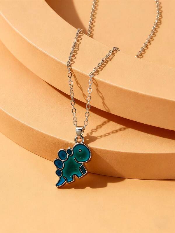 1pc/Set Girls' Thermochromic Dinosaur Pendant Necklace, Fashionable Casual Choker Necklace, Suitable As Girlfriend/Best Friend Gift