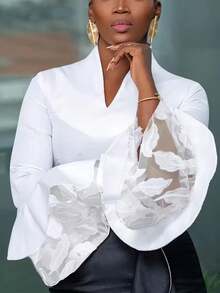 优雅温柔的女士时尚衬衫，尽显青春活力 白色 - 白色 - 查看 3