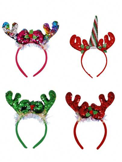 Christmas Reindeer Antler Headband, Reindeer Antler Headpiece For Christmas Party Decoration, Glitter Unicorn Horn Reindeer Antler Christmas Hair Accessories, Christmas Kids Hair Accessories
