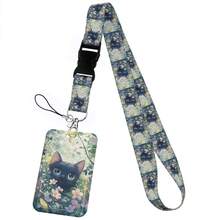 CX Lovely Kitten Manga Card Holder Badge Holder ID Card Lanyards Cell Phone Rope Key Lanyard Neck Straps Keychain Cats01 Bag Charms Car Teacher Friend Sister Gift Ideas