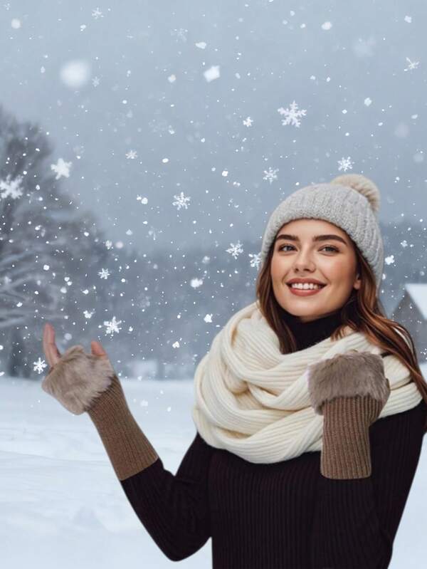 Halloween Autumn And Winter Imitation Rabbit Fur Gloves For Women, Korean Girls, Touch Screen Warm Half Finger Gloves, Yarn Knitted Warm Wrist, Exposed Finger Writing Gloves Knitted