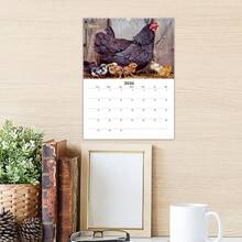 1 calendar de perete cu tematică amuzantă de pui 2026, planificator lunar creativ cu ilustrații de cocoș și găină la fermă, decor de perete cu animale drăguțe, potrivit pentru birou, dormitor, cadou de Crăciun și Anul Nou pentru iubitorii de pui