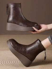 Fashionable Girls Ankle Boots, Increase Height, Versatile Boots, Autumn/Winter - Brown - View 1