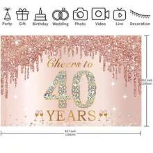 1 件大号女士 40 岁生日装饰欢呼，粉红玫瑰金 40 岁生日快乐横幅背景派对用品，四十岁生日海报背景标志装饰 - 彩色 - 查看 5