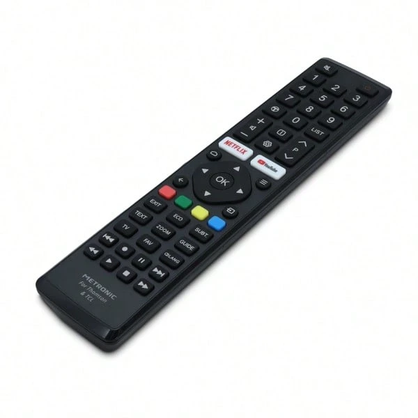 Metronic 495349 - Ergonomic Infrared Remote Control For TV (LCD, LED, Plasma) Compatible With Thomson And TCL Smart TVs,  And  Keys - Black - View 1