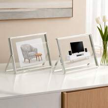 Eleganter silberner transparenter schwebender Glasmetall-Fotorahmen, 6/7/8/10 Zoll Trockenblumen-Fotohalter, hochwertige Wohndekoration - Silber - Übersicht 3