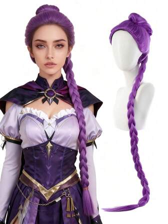 万圣节假发 男女角色扮演假发 动漫Rumi服装假发 紫色辫子配饰道具 Rumi角色扮演 全机器制造 日常派对佩戴 自然美丽 适合每个人的日常聚会（紫色 - Rumi） 无胶合成耐热假发 万圣节服装 女款 Kpop