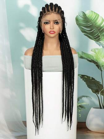 32 英寸玉米编织合成蕾丝前假发，黑色巨型女士编织假发