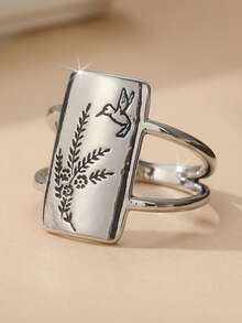 复古铜工匠雕刻蜂鸟戒指，动物戒指，珠宝礼物，送给鸟类爱好者的独特礼物 - 銀色 - 查看 13