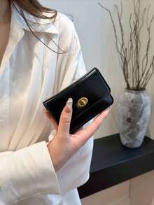 New Women's Black PU Leather Short Classic Vintage Fashion Twist Lock Coin Pouch Multifunctional Wallet Minimalist Clutch For Women Wallet Purse Wallet Small Wallet - 黑色 - 查看 1