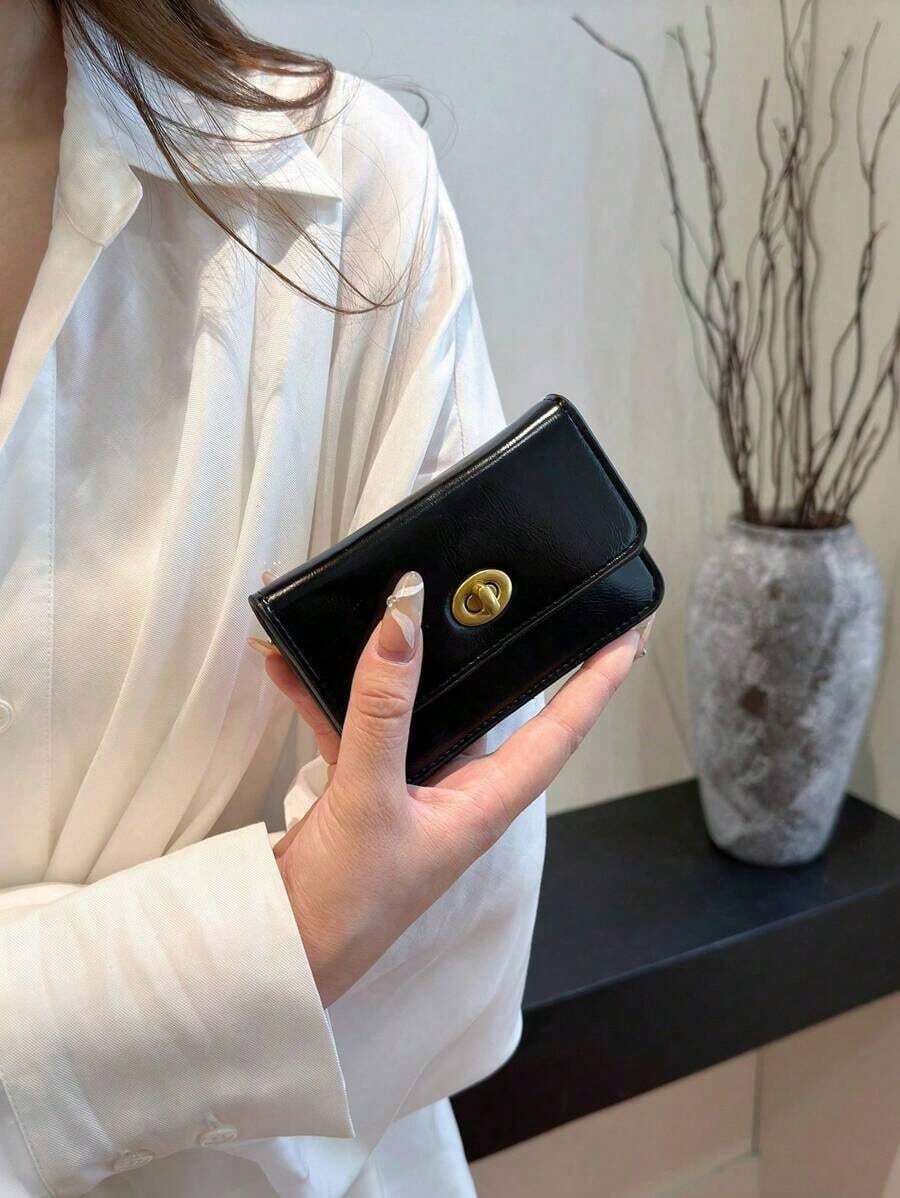 New Women's Black PU Leather Short Classic Vintage Fashion Twist Lock Coin Pouch Multifunctional Wallet Minimalist Clutch For Women Wallet Purse Wallet Small Wallet - 黑色 - 查看 1