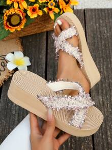 2024 New Women Slip-On Sandals, Leather Upper Slouchy Slippers, Wedge Heel Thick Sole - Multicolor - View 6
