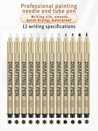 Needle Tip Art Student Waterproof Outline Drawing Set, Suitable For Manga, Anime, Design, Black Ink Sakura Painting