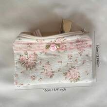 Women Floral Lace Zipper Wallet - Pink And White Pastel Small Handbag With Ruffle Design, Lightweight Multi-Functional Storage Clip, Can Hold ID, Keys, Change, And Cosmetics|   Daily Carry And Special Occasions (Christmas/Mother's Day Gift)|   Fashionable Portable Multi-Pocket Wallet - Ví đựng tiền xu họa tiết hoa ren-[Hồng] - Xem 4