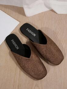 Women's Solid Color Bohemian Elegant Fashion Asymmetrical Flat Leather Slip-On Loafers, Slippers For Home Wear, All Seasons - Coffee Brown - View 6