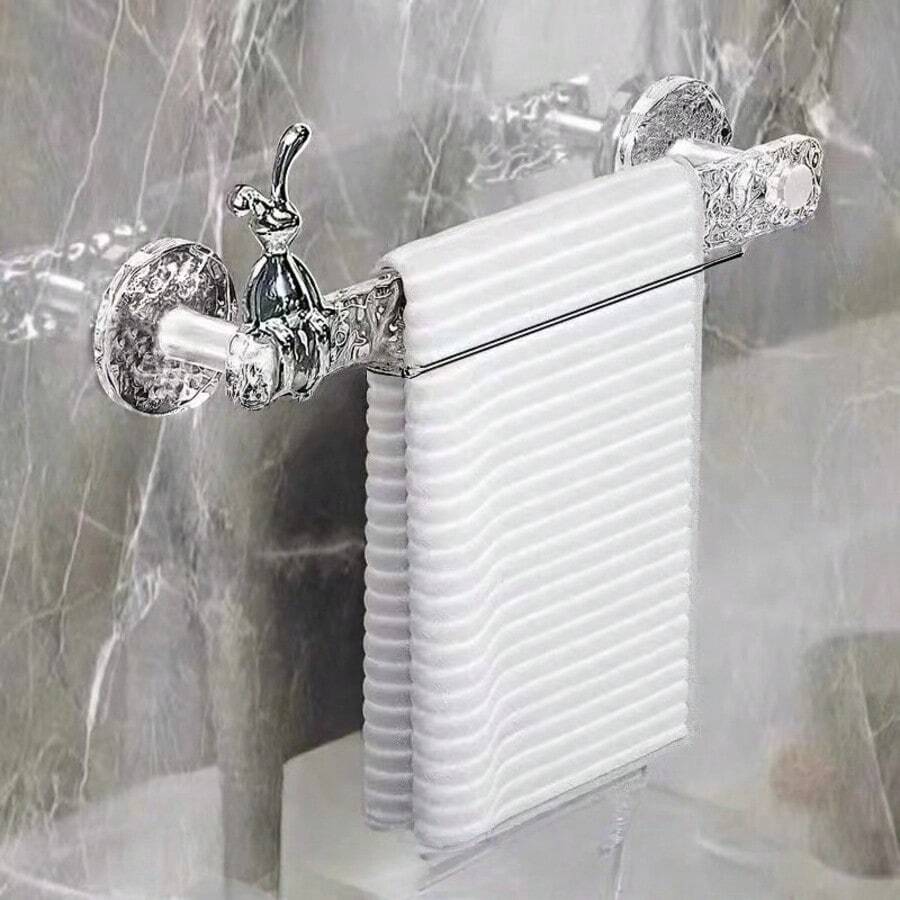 1pc Acrylic Wavy Pattern Towel Rack, Bathroom Towel And Slipper Holder, Single Bar, Wall Mounted, No Drilling Required, Plastic Storage Rack, Kitchen Organizer, Towel Rack