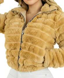 CHAMARRA  TORERA A LA CINTURA CON CIERRE PARA MUJER INVIERNO JUVENIL CALIENTITA - Caqui - Ver 3